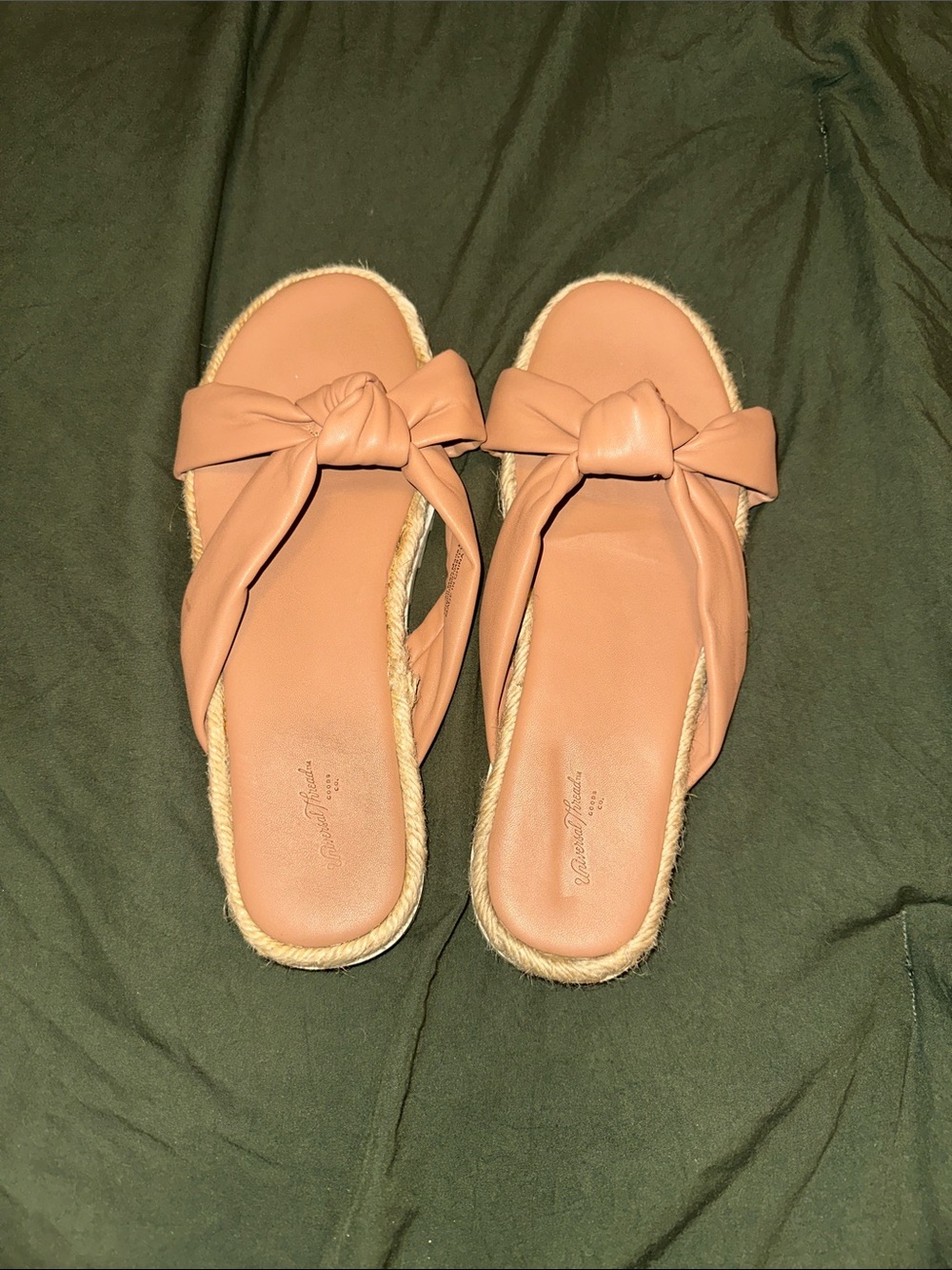Universal Thread Knot-Front Slide Sandals in Tan